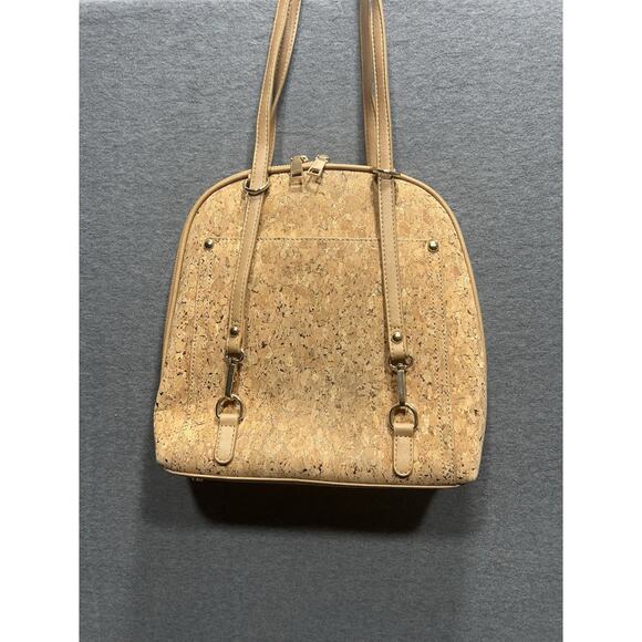Miztique Daisy Cork Backpack Purse Convertible Adjustable Straps Beige Gold Bag - Picture 4 of 11